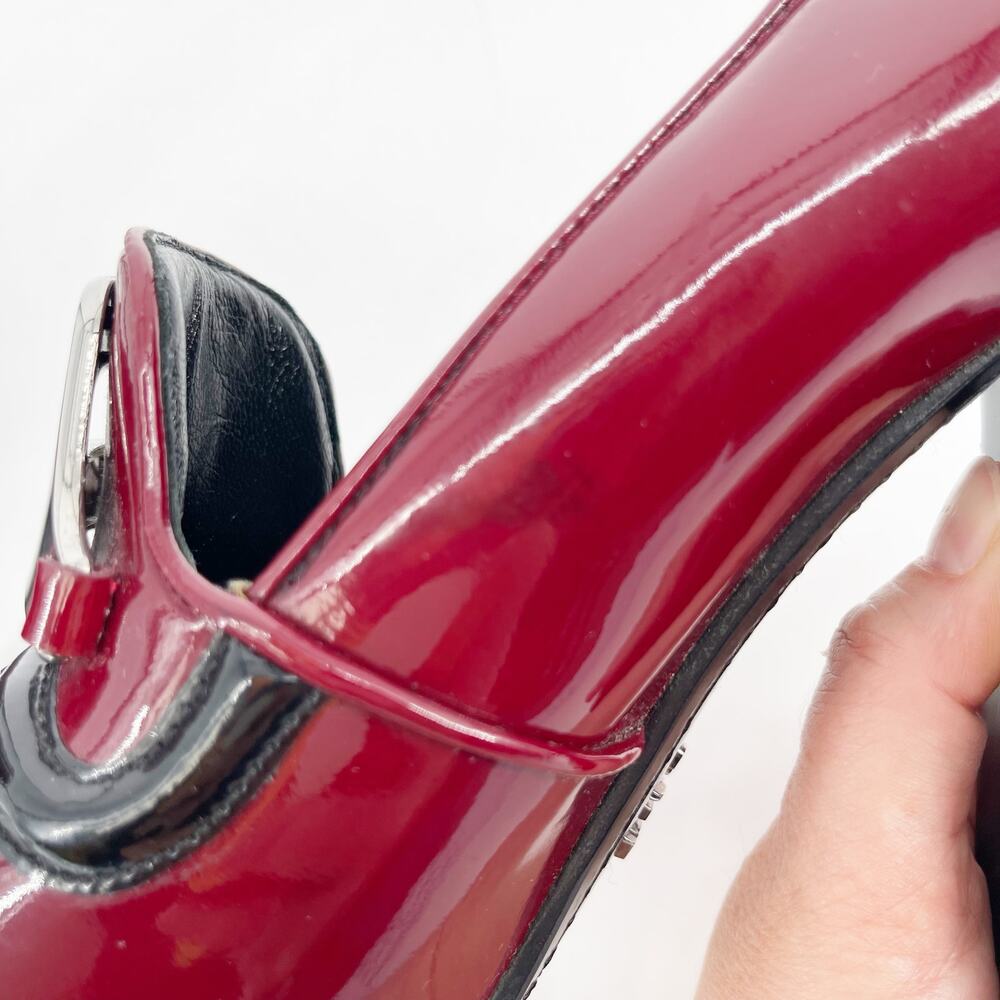 Prada Fall 2010 Burgundy Patent Leather Loafer Square Toe Block Heels IT 39.5 - Picture 14 of 16